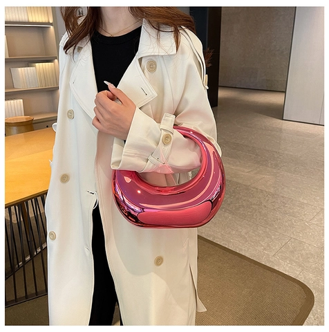 Bolso de Noche de Acrílico de Moda para Mujer Bolso de Mano de Luna Hueca Acabado de Espejo Metálico Geométrico Clutch Fiesta