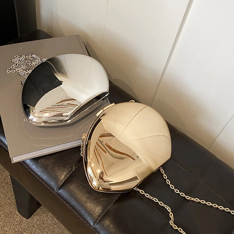 Bolso De Noche Espejo De Acrílico Clutch Rígido De Metal Cadena Geométrica Irregular Minimalista Bandolera