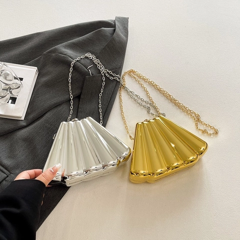 Avondtas Dames Schelp Geplooid Ontwerp Acryl Metaalstructuur Kettingriem Crossbody Clutch Party Formeel Bruiloft Chic