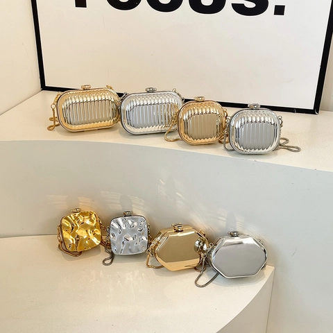 Mini Abendtasche Clutch Metallische Textur Acryl Hartschale Kette Umhängetasche Für Damen Party Hochzeit Gold Silber