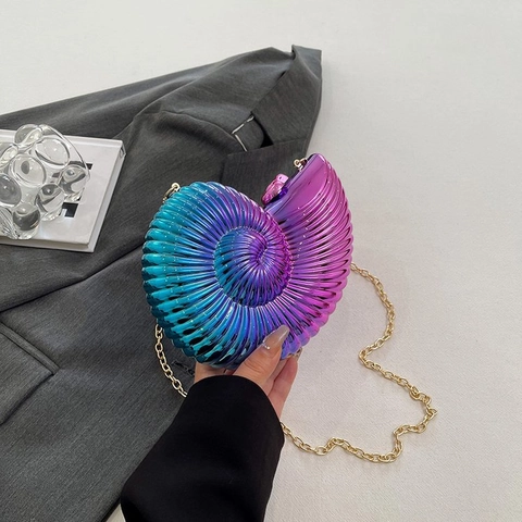 Nautilus Shell Shape Acrylic Evening Bag Metallic Glossy Clutch With Chain Strap Crossbody Handbag For Women Party