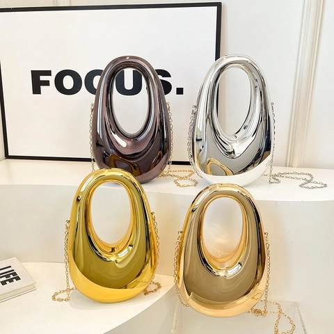 Abendtasche Aus Acryl Mit Spiegelglanz Und Metallkette Für Damen Schicke Party Handtasche