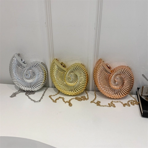 Avond Clutch Tas Conch Schelp Nautilus Acryl Spiegeloppervlak Met Metalen Ketting Party Schoudertas Voor Dames