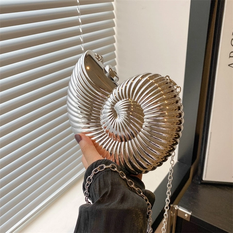 Avond Clutch Tas Conch Schelp Nautilus Acryl Spiegeloppervlak Met Metalen Ketting Party Schoudertas Voor Dames