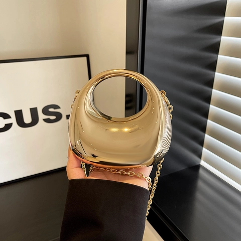 Mini Borsa Da Sera Luna Nuova Acrilico Specchio Metallico Catena Tracolla Moda Party Per Donne