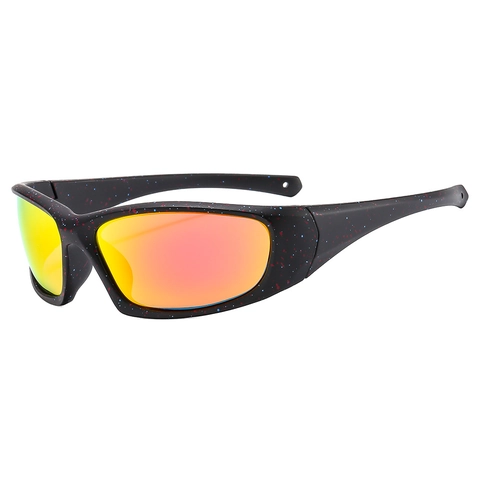 Lunettes De Soleil Sport Enveloppantes UV400 Verres Réfléchissants Colorés PC Monture À Motif Éclaboussures Cyclisme