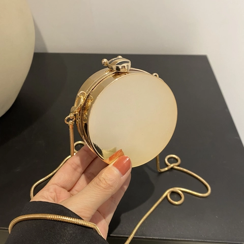 Mini Borsa Da Sera Rotonda Acrilico Specchio Metallico Chiusura Ape Catena Donne Accessorio Per Feste