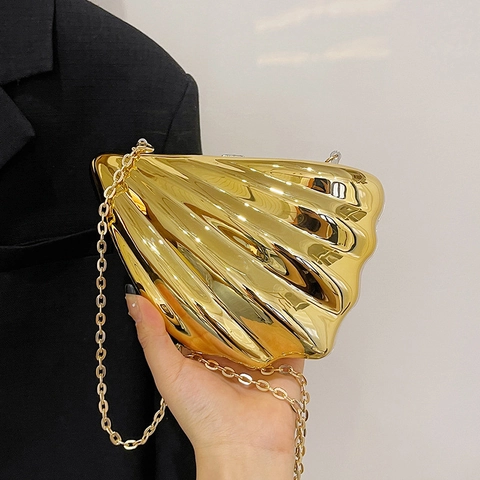 Abendtasche In Muschelform Spiegel Acryl Hartschale Clutch Mit Abnehmbarer Kette Für Damen Hochzeit Party