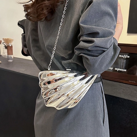 Abendtasche In Muschelform Spiegel Acryl Hartschale Clutch Mit Abnehmbarer Kette Für Damen Hochzeit Party