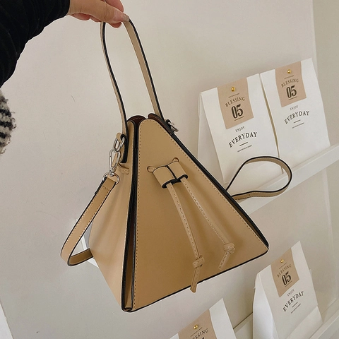 Borsa A Mano Piramide Triangolare Pelle PU Coulisse Geometrica Borsa A Tracolla Con Manico Per Donna