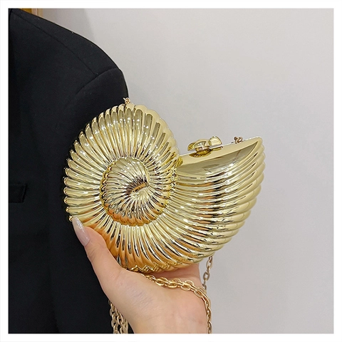 Women Nautilus Shell Evening Clutch Bag Metallic Acrylic Hard Shell Shoulder Bag With Chain Strap Fashion Party