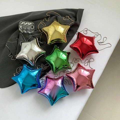 Star Shaped Mirror Metallic Acrylic Hard Shell Evening Clutch Y2K Style Crossbody Purse With Chain Strap Party Bag