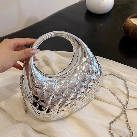Avondtas Met Harde Schaal Van Acryl Gewatteerd Metallic Rond Handvat Kettingriem Crossbodytas Dames Feest