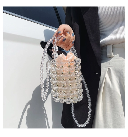 Sac Seau Fait Main En Perles Acryliques Transparentes Avec Pochette En Satin Sac De Soirée Et Bandoulière Pour Femmes