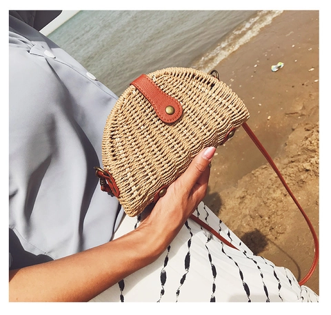 Borsa A Tracolla In Paglia Intrecciata Mezzaluna Retro Forma Conchiglia Spiaggia Estate Vacanza Borsa A Spalla Con Tracolla In Pelle Per Donne