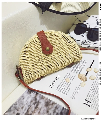 Borsa A Tracolla In Paglia Intrecciata Mezzaluna Retro Forma Conchiglia Spiaggia Estate Vacanza Borsa A Spalla Con Tracolla In Pelle Per Donne
