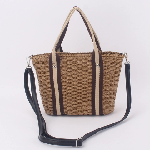 Gewebte Stroh Schulter Crossbody Tasche Sommer Strand Handtasche Verstellbarer Gurt Kordelzug Futter Mode Für Frauen