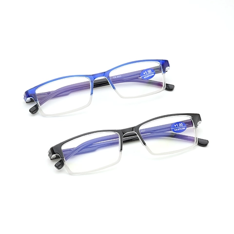 Occhiali Da Lettura Anti Luce Blu Uomo Business Moda Mezza Montatura Quadrata PC TR Per Anziani Professionale