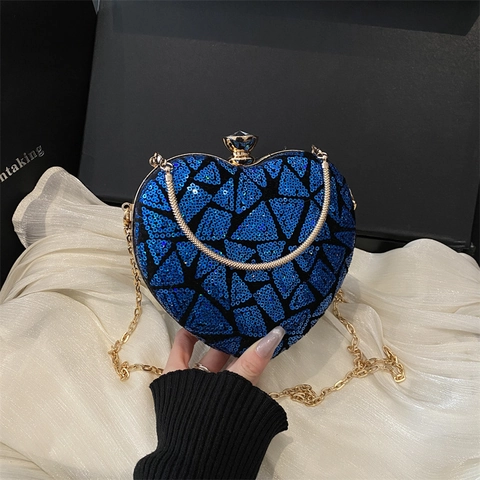 Pochette Da Sera Luccicante A Forma Di Cuore Con Paillettes Borsa A Tracolla Con Motivo Geometrico E Catena