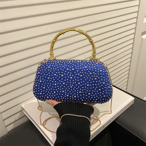 Rhinestone Evening Clutch Bag For Women Luxury Acrylic Box Purse With Bamboo Handle And Chain Shoulder Strap