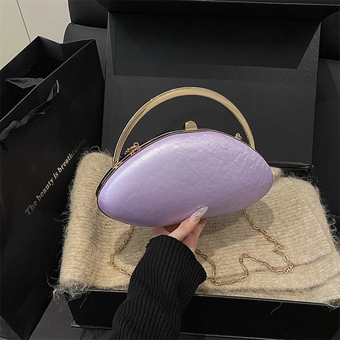 Sac De Soirée Élégant En Forme De Coquillage Avec Poignée Métallique Et Bandoulière Chaîne Amovible Pochette De Fête Pour Femme