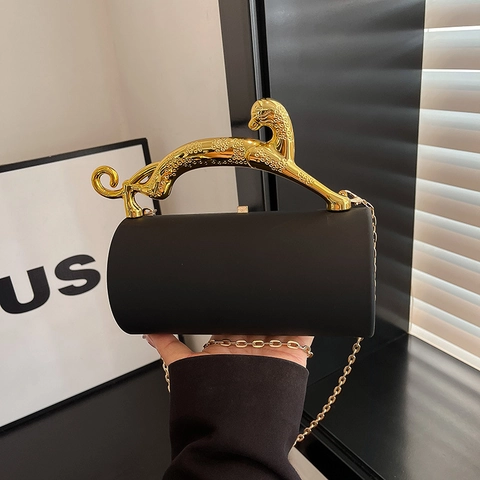 Bolso De Noche Cilíndrico Asa Leopardo Acrílico Metal Lujo Clutch Fiesta Bolso Bandolera Para Mujer Con Cadena