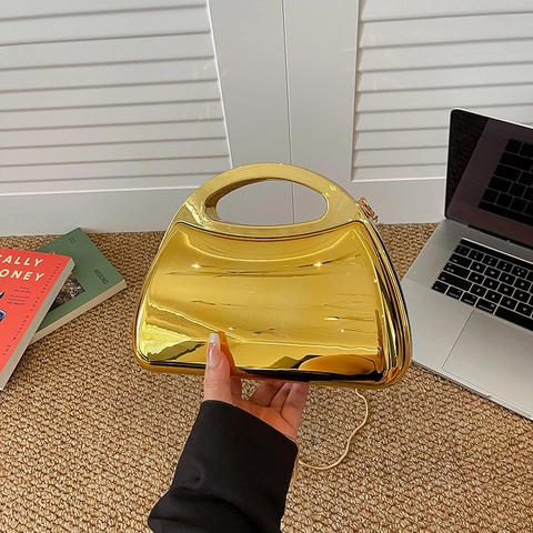 Borsa Da Sera In Acrilico Specchiato Con Tracolla A Catena Pochette Da Festa Per Donna