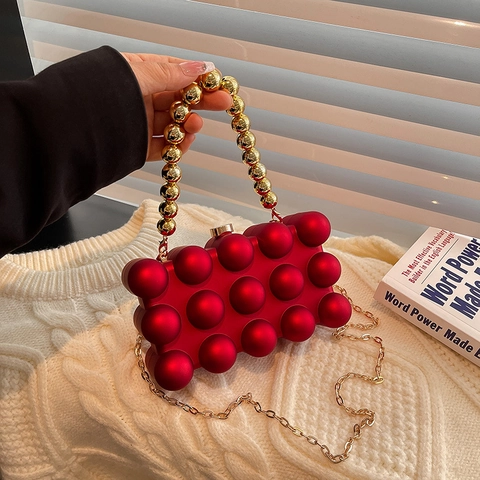 Bolso De Noche De Acrílico Textura De Burbuja Mango De Perlas Bolso De Fiesta Con Correa De Cadena Para Mujeres