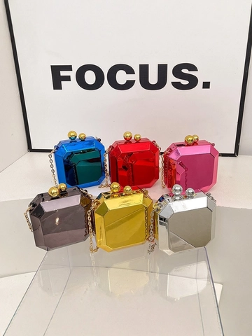 Borsa Da Sera Ottagonale Geometrica Pochette In Acrilico Specchio Con Catena In Metallo Per Donna Festa Quotidiano Chic