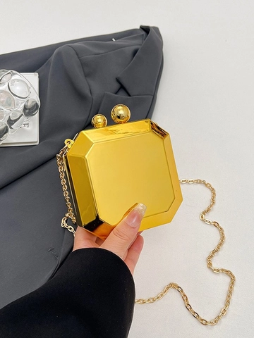 Borsa Da Sera Ottagonale Geometrica Pochette In Acrilico Specchio Con Catena In Metallo Per Donna Festa Quotidiano Chic