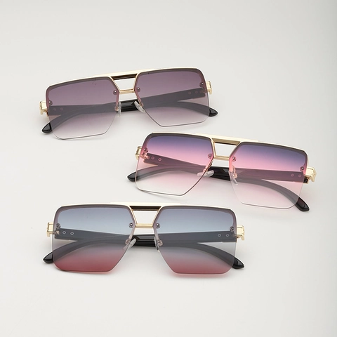 Oversized Square Sunglasses For Women Metal Frame Double Bridge Gradient Lenses Retro UV400 Protection Fashion Trendy