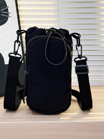 Mini Crossbody Bag For Women Washed Nylon Fabric Phone Pouch Multi Function Drawstring Closure Casual Sports Travel