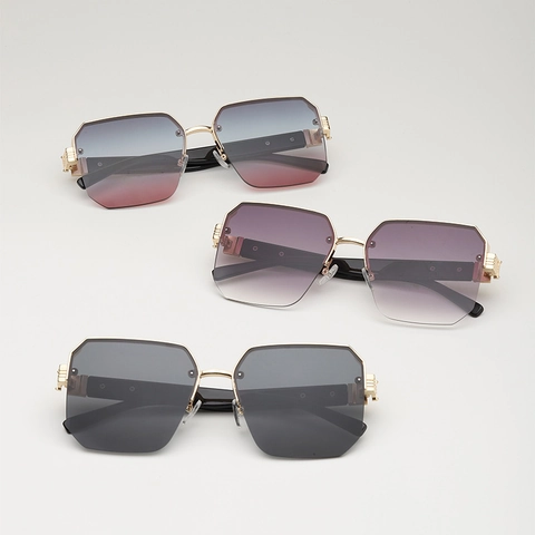 Lunettes De Soleil Femmes Géométrique Polygone Monture Métal Large Protection UV400 Mode Vintage Verres Dégradés Demi-Cerclée