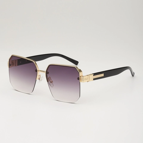 Lunettes De Soleil Femmes Géométrique Polygone Monture Métal Large Protection UV400 Mode Vintage Verres Dégradés Demi-Cerclée