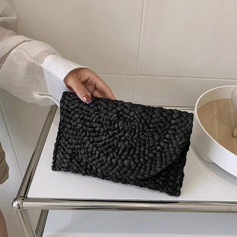 Handgeweven Strooien Clutch Tas Voor Dames Vintage Maiskolf Enveloppe Handtas Zomer Strandvakantie Reizen