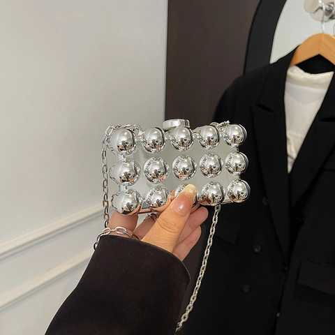 Mini Acrylic Box Evening Bag For Women Bubble Texture Gold Silver Chain Shoulder Bag Small Clutch Purse Party Jewelry Bag