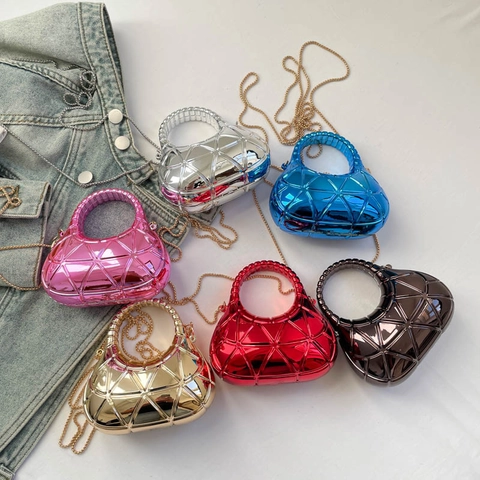 Mini Evening Bag Acrylic Hard Shell Geometric Metallic Texture Lipstick Clutch With Chain Strap For Women Fashion