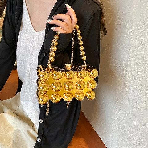 Acrylic Evening Bag Spherical Bubble Box Clutch With Chain Strap For Women Fashion Metallic Mirror Handbag