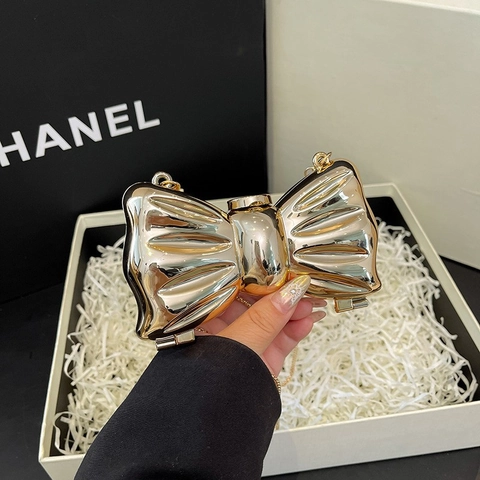 Bow Knot Acryl Abendtasche Mit Kette Integrierter Spiegel Hard Shell Crossbody Clutch Damen Metallic Spiegelglanz