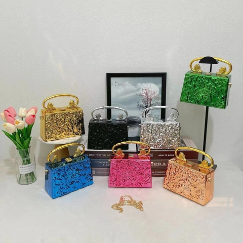Lion Head Handle Evening Clutch Bag Acrylic Crinkle Texture Elegant Party Shoulder Crossbody Handbag For Women