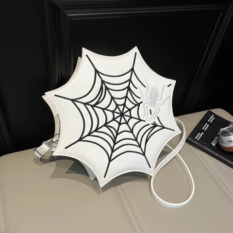 Spider Web Shape Crossbody Bag PU Leather Halloween Party Gothic Punk Novelty Irregular Shoulder Bag For Women