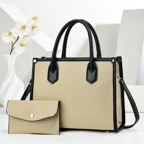 Bolso De Mano Tipo Tote Para Mujer Y Cartera Cuero PU Textura Tejida Color Sólido Gran Capacidad Elegante Simple Bolso Bandolera