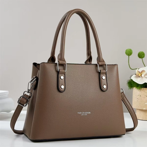 Large Capacity Handbag PU Leather Lychee Pattern Vintage Commuting Shoulder Bag For Women With Detachable Strap