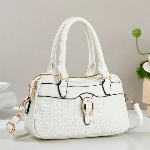 Damen Mode Schultertasche aus PU-Leder Krokodil Lychee Struktur Handtasche Umhängetasche mit Hufeisenschnalle Alltag