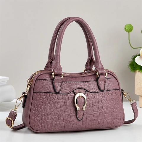 Sac à Main pour Femme en Cuir PU Gaufrage Crocodile Boucle Fer à Cheval Dorée Sac Bandoulière Mode Commuter