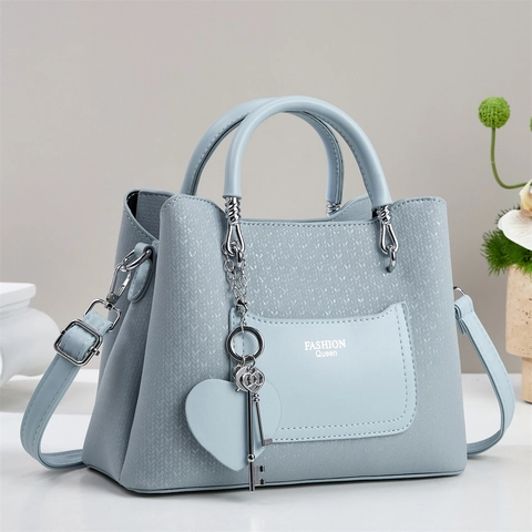 Sac À Main Femme En Cuir PU À Texture Tissée Avec Pendentif Coeur Clé Sac À Bandoulière Bandoulière Style Coréen Décontracté