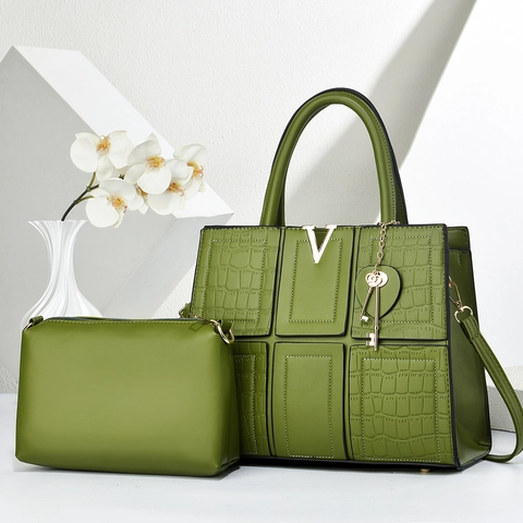 Borsa A Mano E Pochette Da Donna Pelle PU Motivo Coccodrillo Grande Capacità Tote Bag Ufficio Elegante Logo V