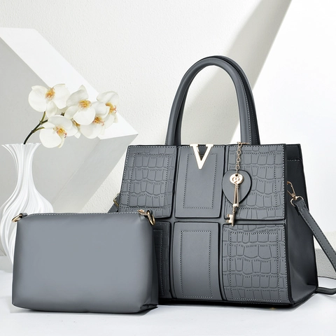 Borsa A Mano E Pochette Da Donna Pelle PU Motivo Coccodrillo Grande Capacità Tote Bag Ufficio Elegante Logo V
