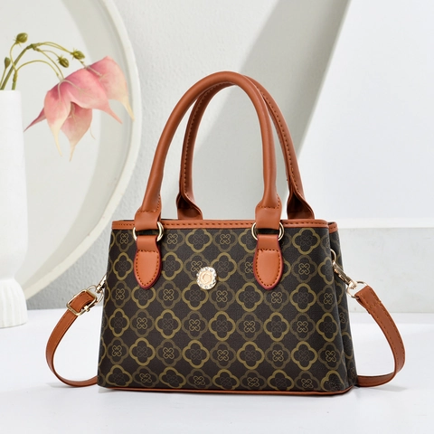 Retro Monogram Patroon PU Lederen Handtas Voor Dames Elegante Schouder Crossbody Tas Met Gouden Hardware Strass Gesp