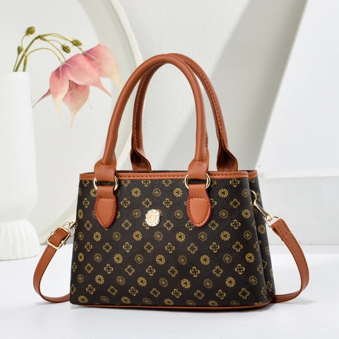 Retro Monogram Patroon PU Lederen Handtas Voor Dames Elegante Schouder Crossbody Tas Met Gouden Hardware Strass Gesp